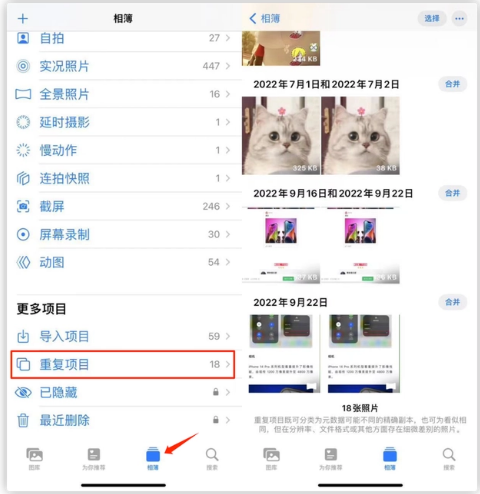 丰满苹果手机维修分享iOS 16 中相册重复项目功能使用方法 
